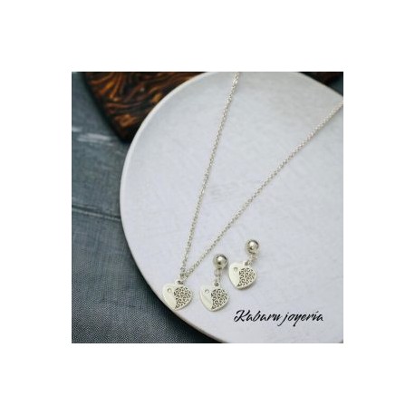 Conjunto mujer acero inoxidable color plata corazones