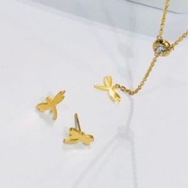 Conjunto mujer acero inoxidable dorado moda libélulas