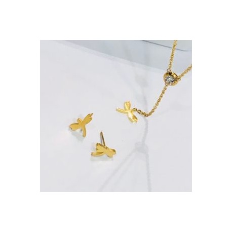 Conjunto mujer acero inoxidable dorado moda libélulas