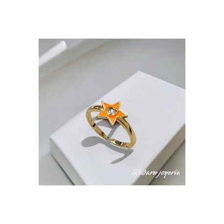 Anillo ajustable chapa de oro 18k estrella naranja