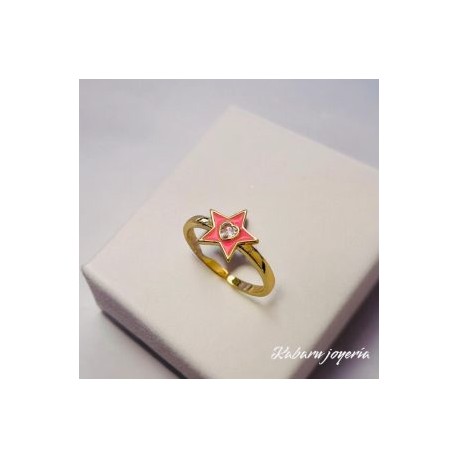Anillo ajustable chapa de oro 18k estrella rosa