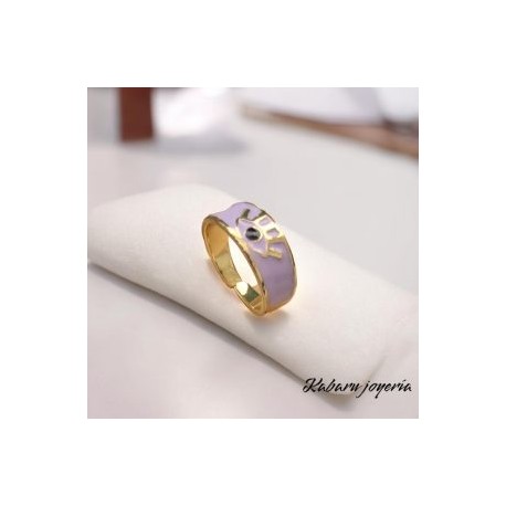 Anillo ajustable chapa de oro 18k ojo turco morado