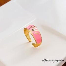 Anillo ajustable chapa de oro 18k ojo turco rosa