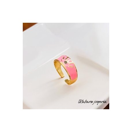 Anillo ajustable chapa de oro 18k ojo turco rosa