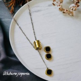 Conjunto acero inoxidable plata barril dorado piedra