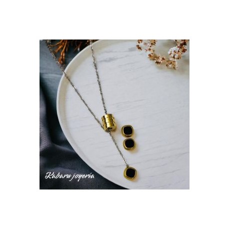 Conjunto acero inoxidable plata barril dorado piedra