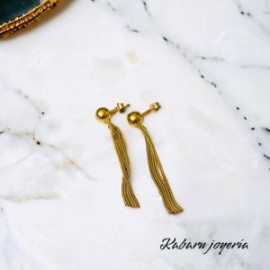 Aretes dorados acero inoxidable largos colgantes