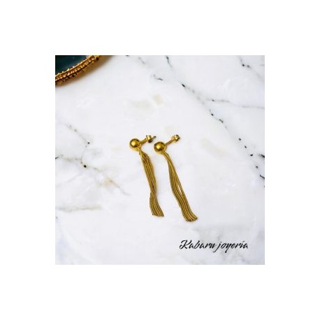 Aretes dorados acero inoxidable largos colgantes