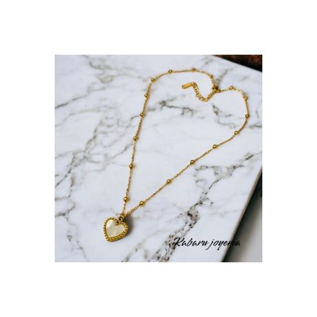 Collar dorado acero inoxidable corazon blanco