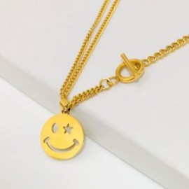 Collar dorado moda emogi Acero inoxidable 316L