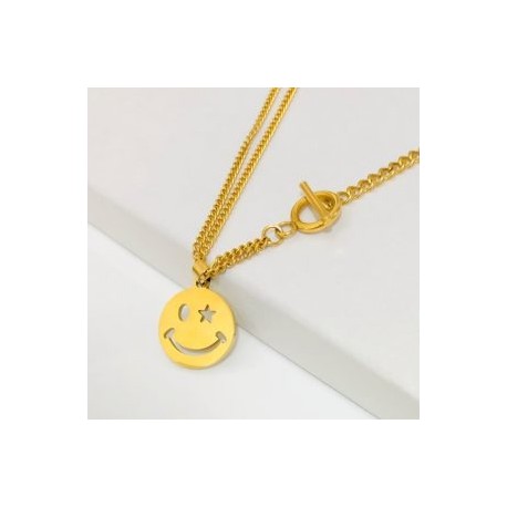 Collar dorado moda emogi Acero inoxidable 316L