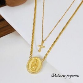 Conjunto 2 lienzos acero inoxidable cruz y virgen