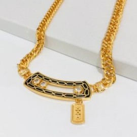 Collar barra negra chapa de oro 18k