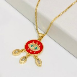 Collar ojo turco rojo chapa de oro 18k