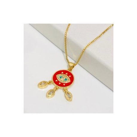 Collar ojo turco rojo chapa de oro 18k