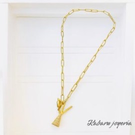 Collar moda letra Y chapa de oro 18k