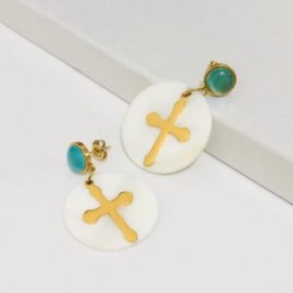 Pendientes acero inoxidable moda opalo cruz