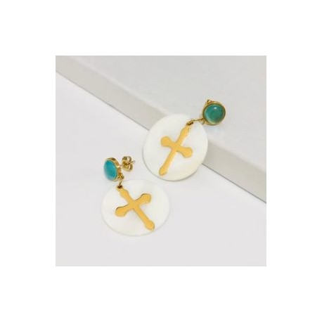 Pendientes acero inoxidable moda opalo cruz
