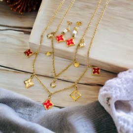 Conjunto mujer acero inoxidable multicapas dijes flor
