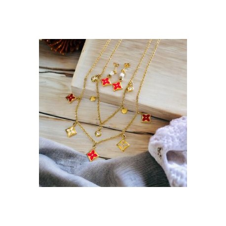 Conjunto mujer acero inoxidable multicapas dijes flor