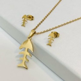 Conjunto económico acero inoxidable dorado pez