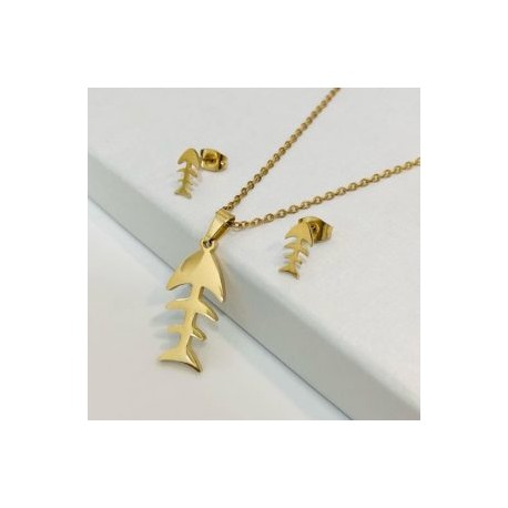 Conjunto económico acero inoxidable dorado pez