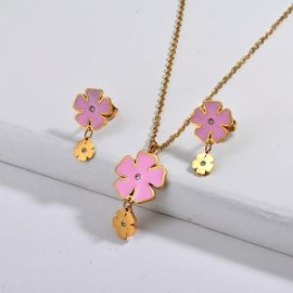 Conjunto mujer acero inoxidable trebol rosa