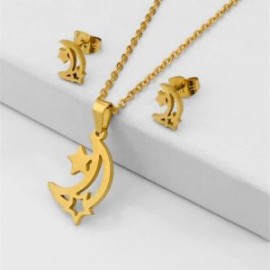 Conjunto dorado acero inoxidable moda lunas