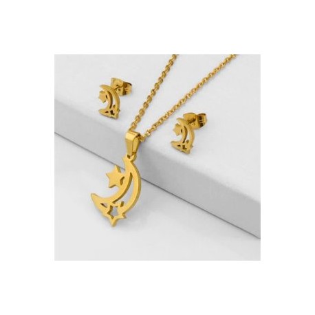 Conjunto dorado acero inoxidable moda lunas