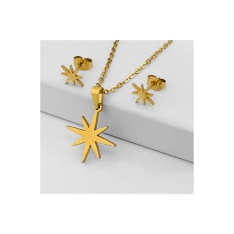 Conjunto dorado acero inoxidable moda estrellas