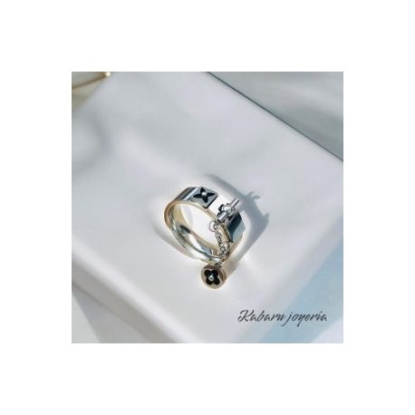 Anillo color plata acero inoxidable trébol colgante T6