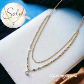Collar dorado 2 lienzos acero inoxidable zirconia