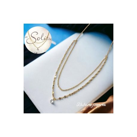 Collar dorado 2 lienzos acero inoxidable zirconia