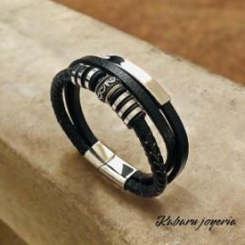 Pulsera caballero de cuero negro Vintage
