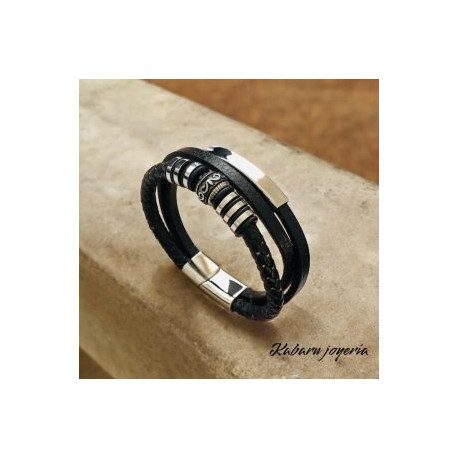 Pulsera caballero de cuero negro Vintage