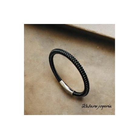 Pulsera caballero de cuero negro Cordon
