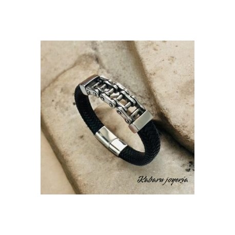Pulsera caballero de cuero Carrete plata