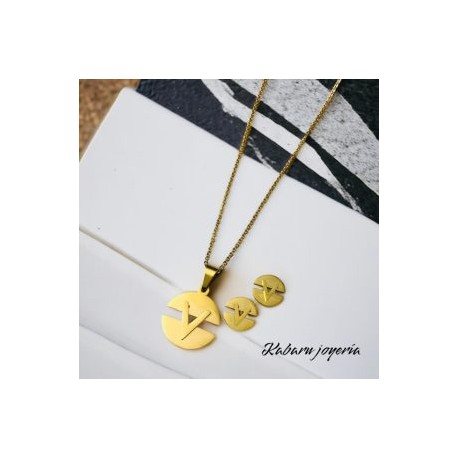 Conjunto mujer acero inoxidable moda circulo V