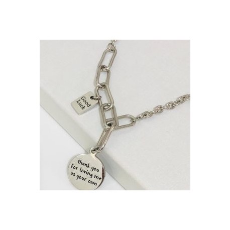 Collar acero inoxidable color plata placa y moneda
