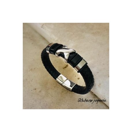 Pulsera caballero de cuero negro esposas
