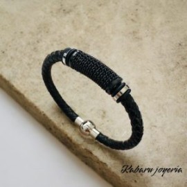 Pulsera caballero de cuero negro ejecutiva