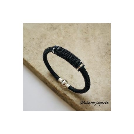 Pulsera caballero de cuero negro ejecutiva