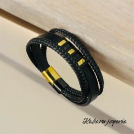 Pulsera caballero de cuero negro retro