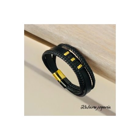 Pulsera caballero de cuero negro retro