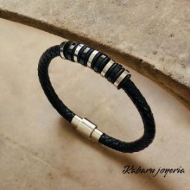 Pulsera caballero de cuero negro cool