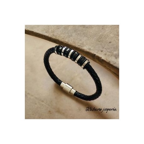 Pulsera caballero de cuero negro cool