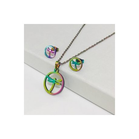 Conjunto metálico acero inoxidable diseño libélula