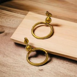 Pendientes acero inoxidable colgante aro dorado