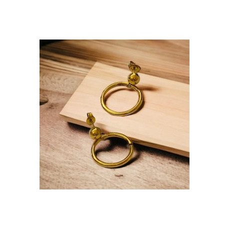 Pendientes acero inoxidable colgante aro dorado