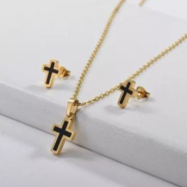 Conjunto mujer acero inoxidable dorado moda cruz